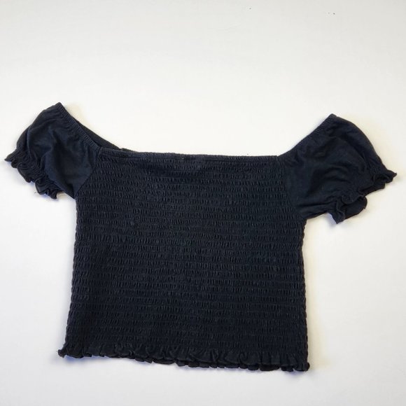 NWOT Pacsun Me to We Black Smocked Off The Shoulder Crop Top sz S - Picture 2 of 7